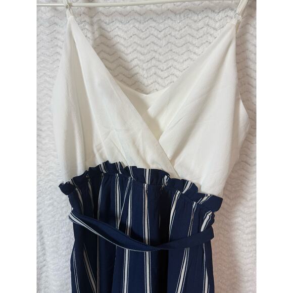 BN #7 Lily Rose Women Romper Size M, Navy & White Striped Shorts, White V-Neck - Picture 3 of 5